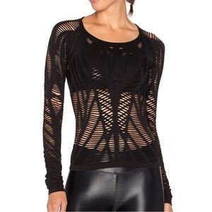 Alo Yoga Wanderer Laser Cutout Black Long Sleeve Too Womens Size S